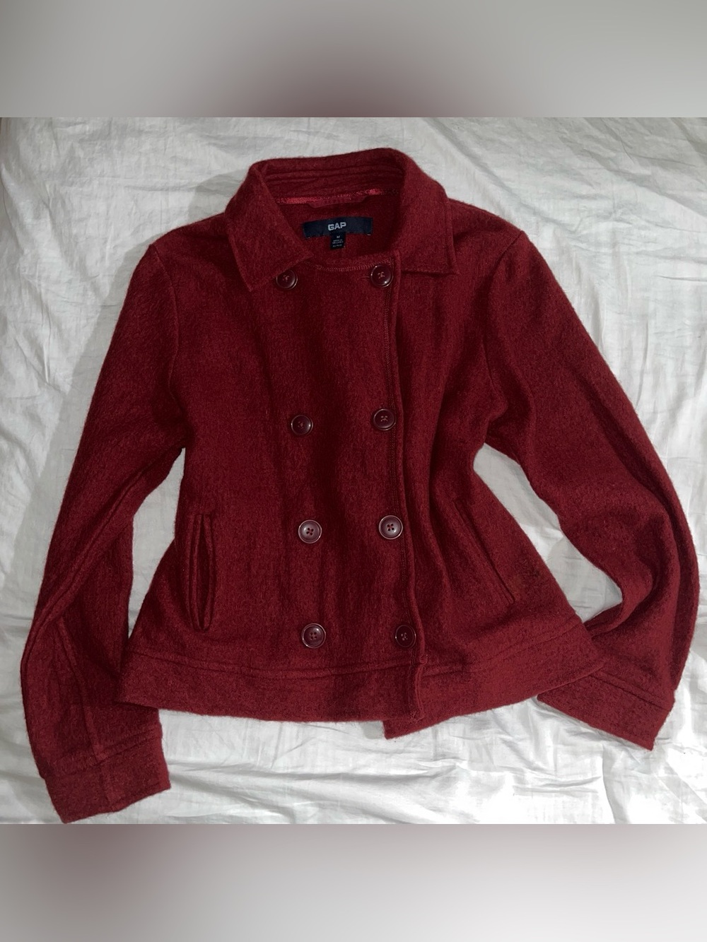 GAP Vintage Double-Breasted Pea Coat in Burgundy Red
